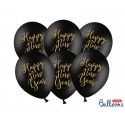 Balony czarne gumowe na sylwestra 30cm Happy New Year 6 szt - 1