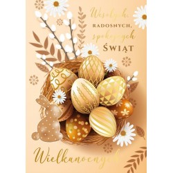 Kartka Wielkanocna złote pisanki z życzeniami