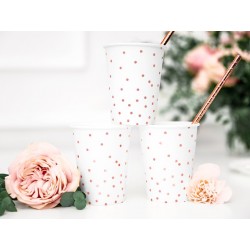 Kubki papierowe jednorazowe białe w różowe kropki - 3