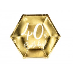 Talerze papierowe jednorazowe złote 40 urodziny