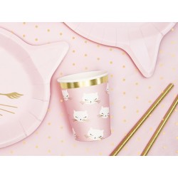 Kubki papierowe jednorazowe różowe kotek 6szt - 3