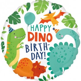 Balon foliowy okrągły urodzinowy dinozaury na hel - 1