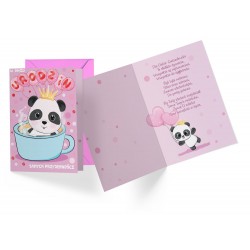 Kartka urodzinowa z koperta urodziny panda różowy - 1