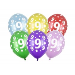 Balony lateksowe urodzinowe cyfra 9 kolorowe