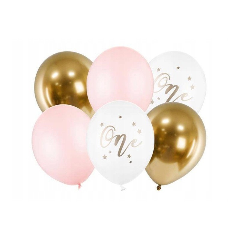 Balony lateksowe różowe na roczek 1 urodziny 6szt - 1