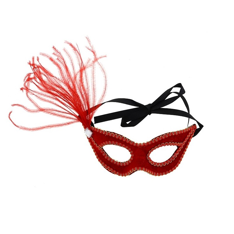 Maska karnawałowa z piórkiem czerwona zdobiona - 1
