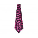 Krawat czarny męski ozdobny różowe usta strój - 1