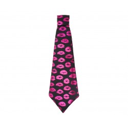 Krawat czarny męski ozdobny różowe usta strój