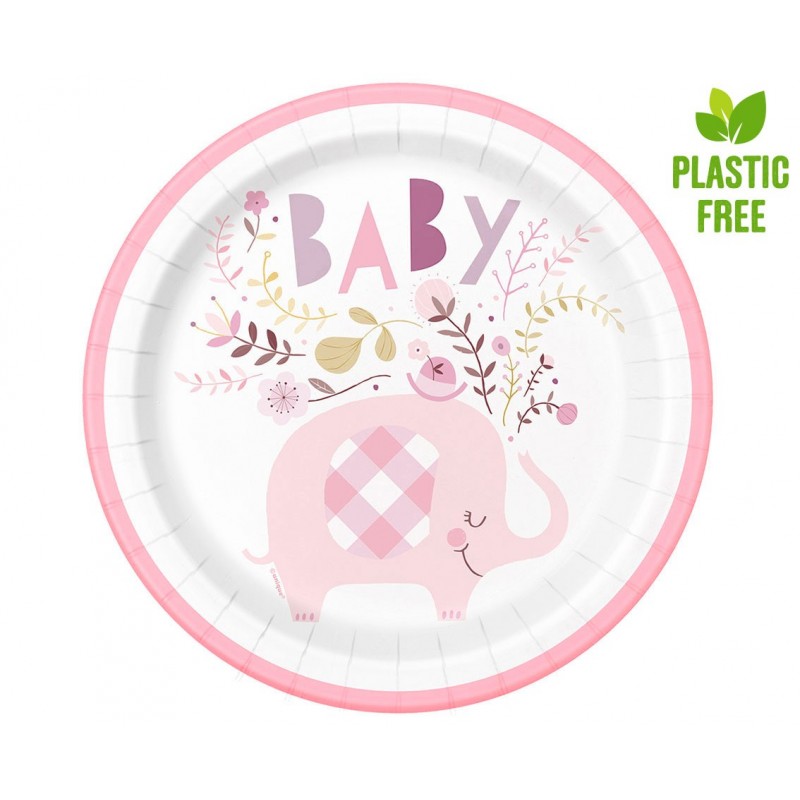 Jednorazowe talerze papierowe baby shower różowe - 1