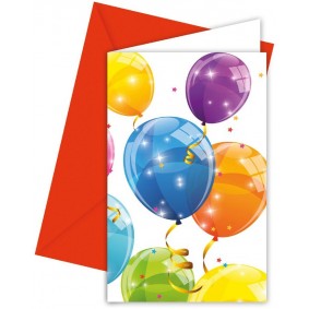 Zaproszenia urodzinowe z kopertą kolorowe balony - 1