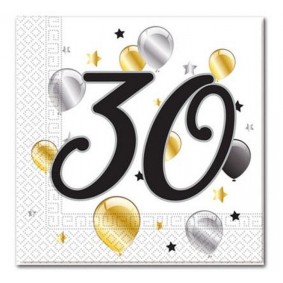 Serwetki papierowe 30 urodziny rocznica balony x20 - 1