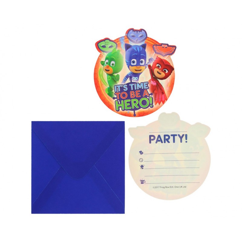 Zaproszenia dla dzieci na urodziny PJ Masks 8szt - 2