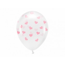 Balony lateksowe transparentne w różowe serca - 1