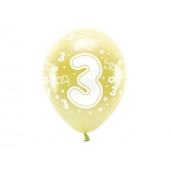 Balony lateksowe z białą cyfrą 3 urodzinowe złote