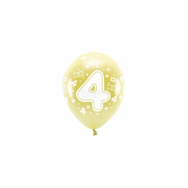 Balony lateksowe urodzinowe złote z białą cyfrą 4 - 1