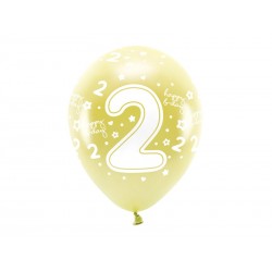 Balony lateksowe urodzinowe złote z białą cyfrą 2 - 1