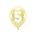 Balony lateksowe urodzinowe złote z białą cyfrą 5 - 1