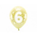 Balony lateksowe urodzinowe złote z białą cyfrą 6 - 1