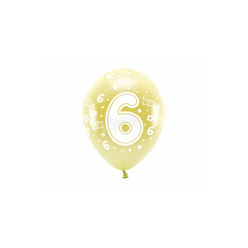 Balony lateksowe urodzinowe złote z białą cyfrą 6 - 1