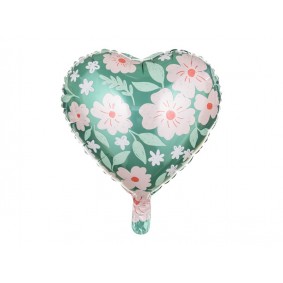 Balon foliowy zielone serce w kwiatowy wzór na hel - 1
