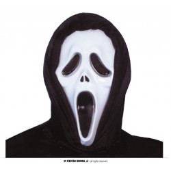 Maska Krzyk biała z czarnym kapturem Ghost face