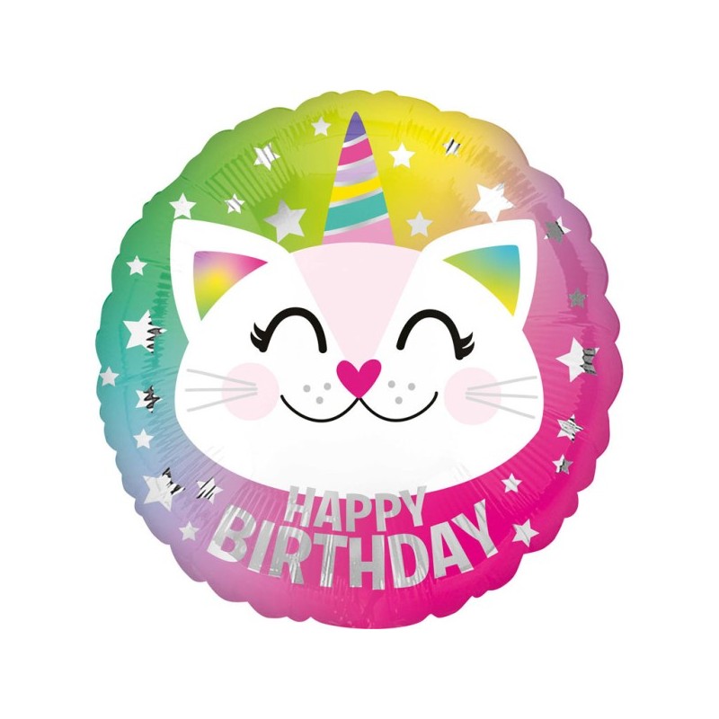 Balon foliowy Happy Birthday urodzinowy biały kot - 1