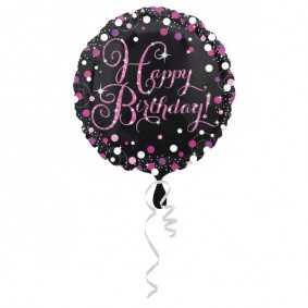 Balon foliowy Happy Birthday czarny różowy napis - 1