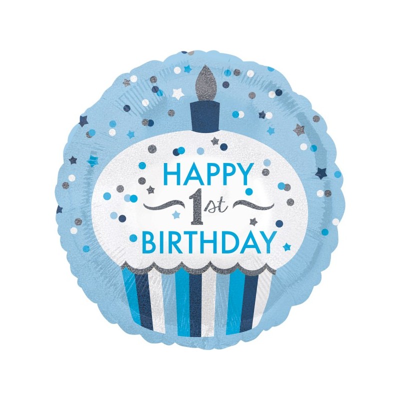 Balon foliowy niebieska babeczka na 1 urodziny - 1