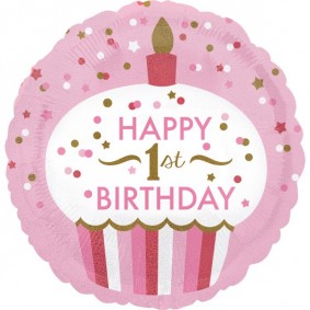 Balon foliowy babeczka różowa na 1 urodziny roczek - 1