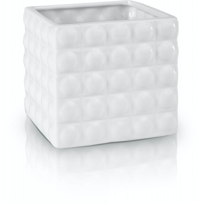 Ceramiczna osłonka na doniczkę kwadrat biała 14cm - 1