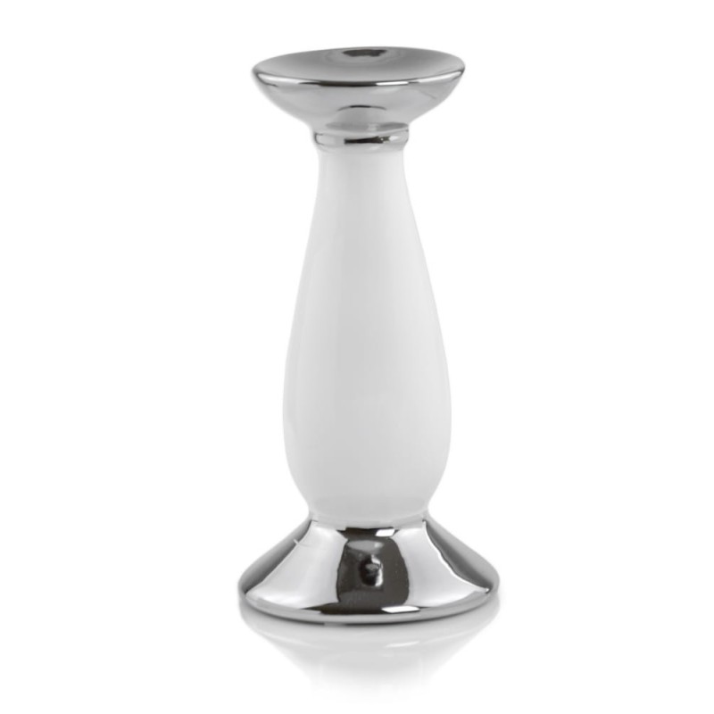 Świecznik glamour ceramiczny biały srebrny 25cm - 2