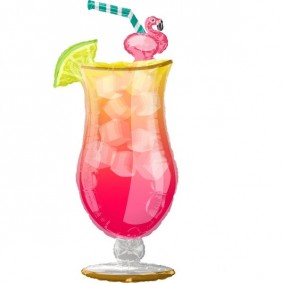Balon foliowy tropikalny drink ze słomką różowy - 1