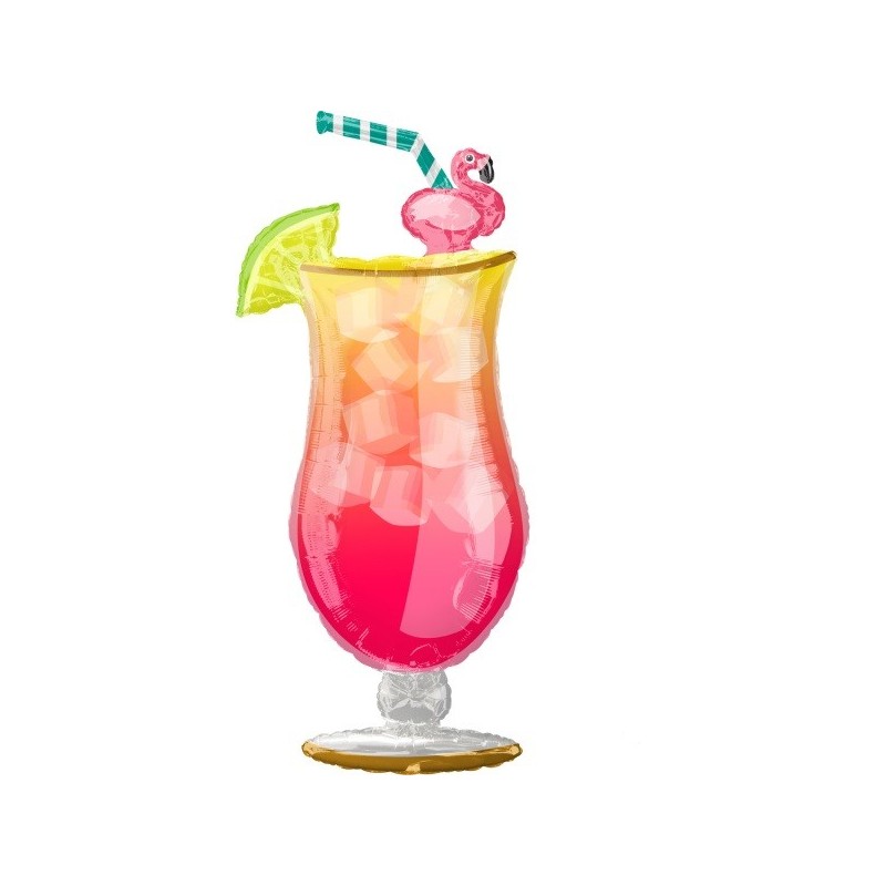 Balon foliowy tropikalny drink ze słomką różowy - 1
