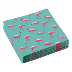 Serwetki papierowe niebieskie w różowe flamingi - 1