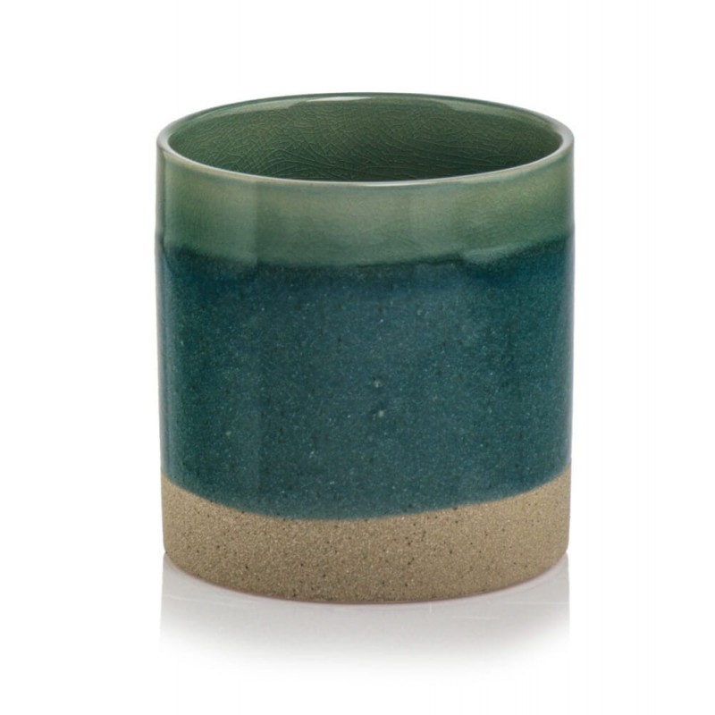 Ceramiczna osłonka na doniczkę niebieska vintage - 3