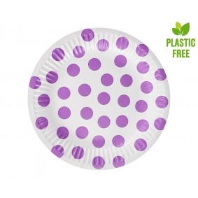 Jednorazowe talerzyki papierowe kropki fioletowe - 1