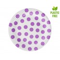 Jednorazowe talerzyki papierowe kropki fioletowe - 1