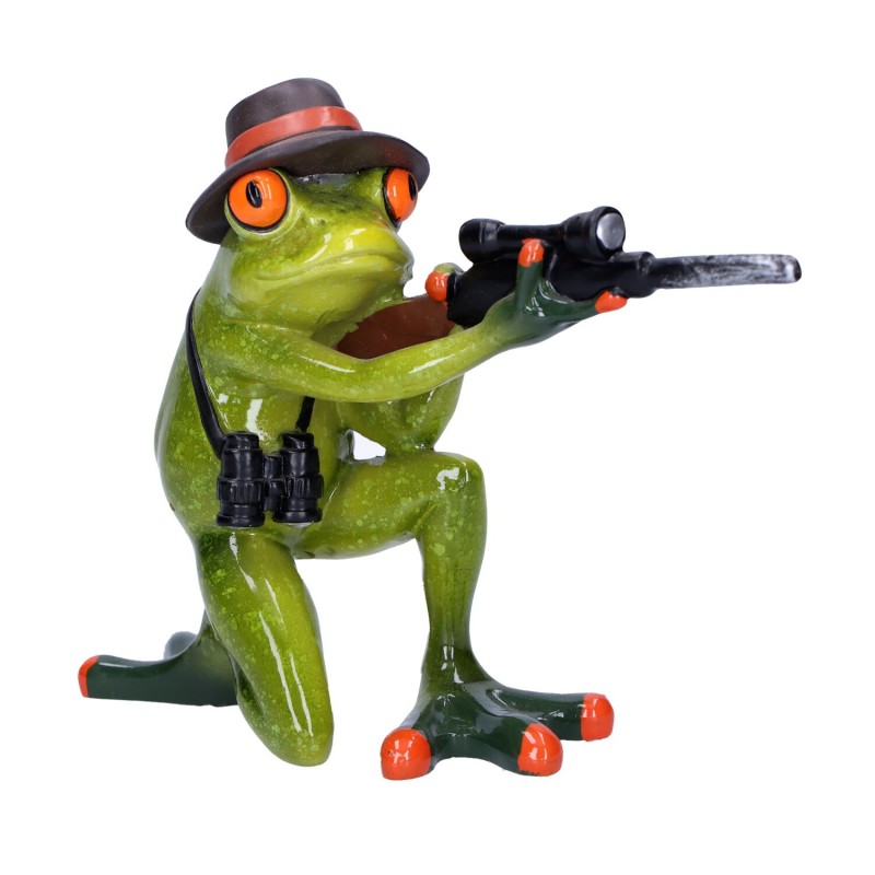 Figurka żaba w kapeluszu z karabinem ceramiczna - 2