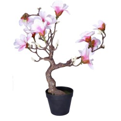Sztuczna Magnolia na pniu w doniczce jasno różowa