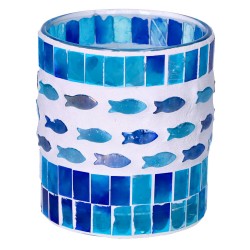Świecznik szklany okrągły mozaika niebieski 10cm - 4