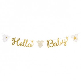Baner złoty Hello Baby papierowy na babyshower - 1