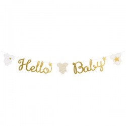 Baner złoty Hello Baby papierowy na babyshower