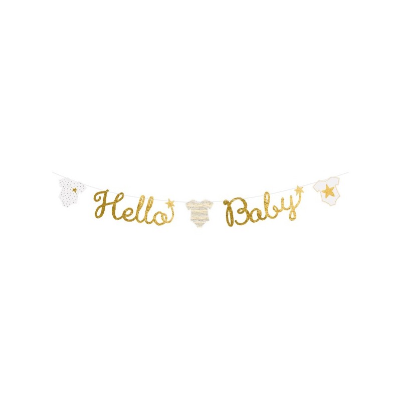 Baner złoty Hello Baby papierowy na babyshower - 1
