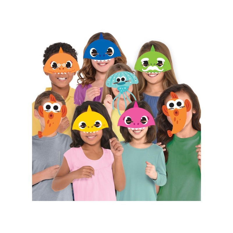 Maski papierowe kolorowe na twarz Baby Shark 8szt - 1