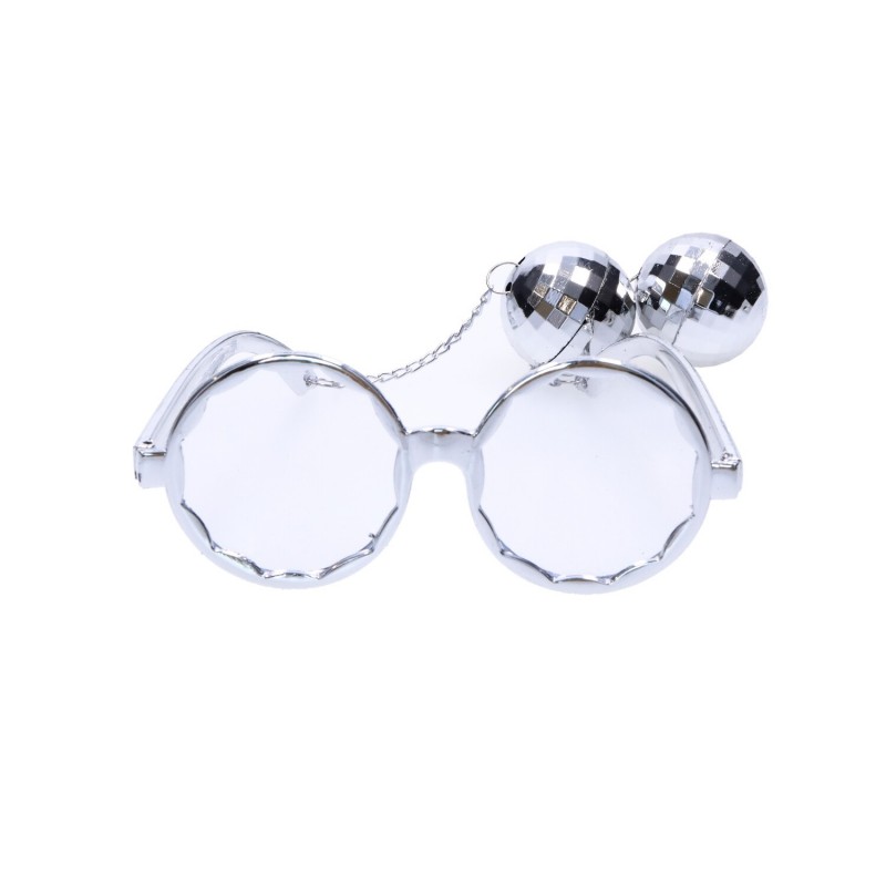 Okulary ozdobne okrągłe disco z kulami srebrne - 3
