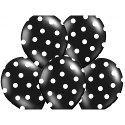 Balony lateksowe mocne czarne w białe kropki 6szt - 2