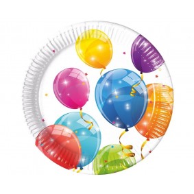 Talerze papierowe eko z kolorowymi balonami 23cm - 1