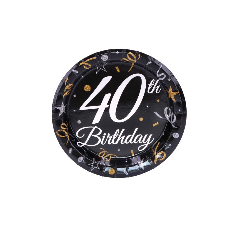 Jednorazowe talerzyki papierowe 40 urodziny czarne - 2