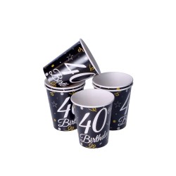 Kubki papierowe jednorazowe 40 urodziny czarne - 4