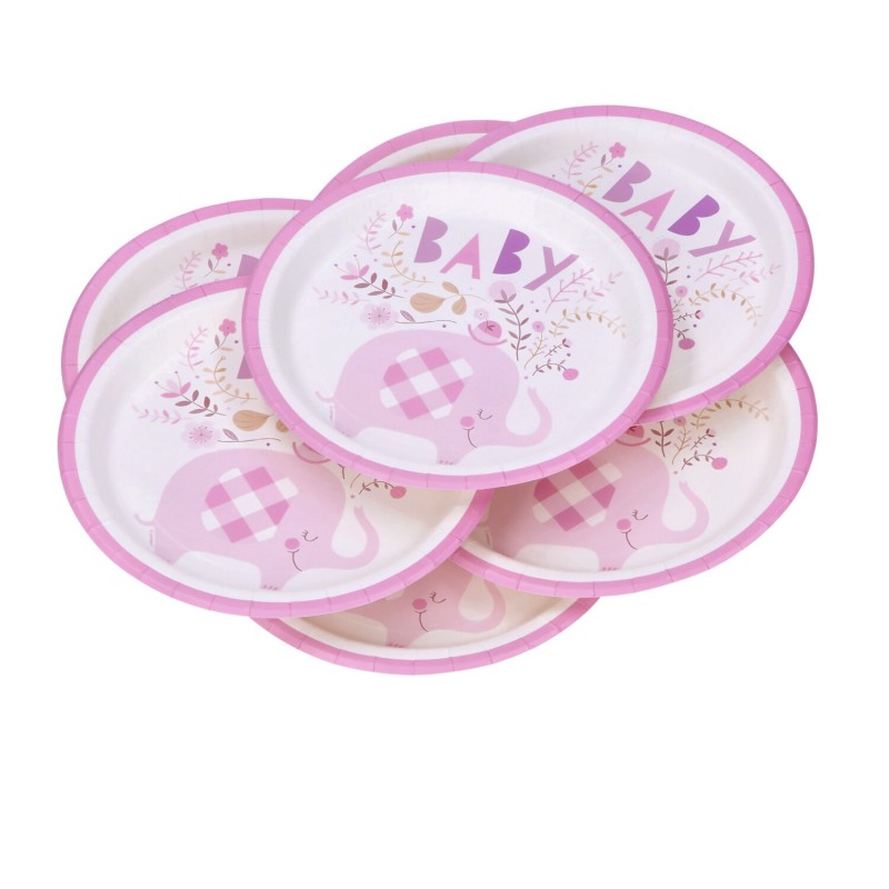 Jednorazowe talerze papierowe baby shower różowe - 4
